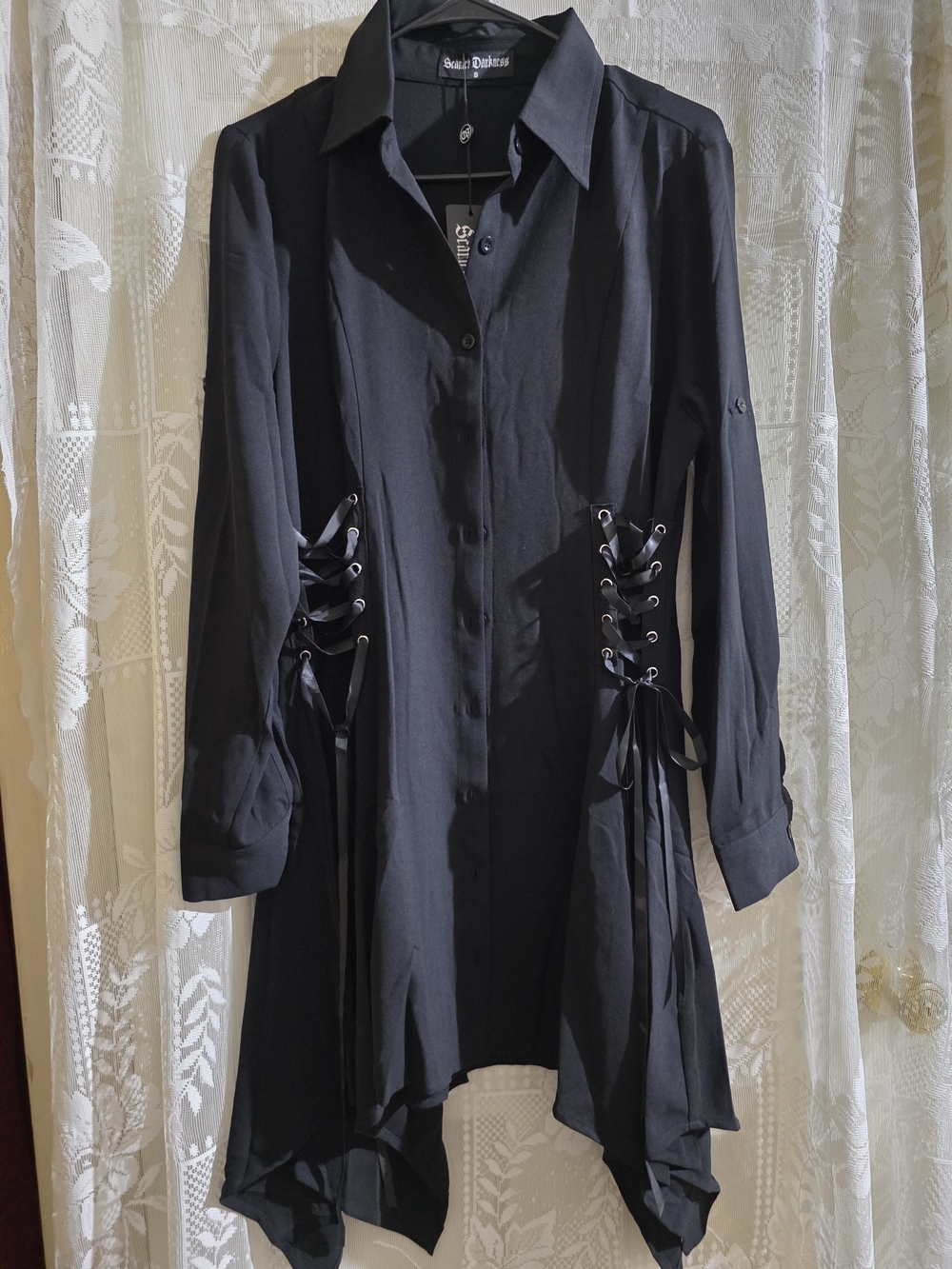Sullen Couture Black Lace-Up Asymmetric Shirt Dress